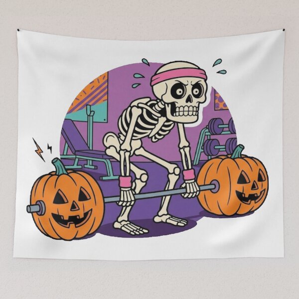 Item preview, Deadlift Literal - Skeleton Lifting Pumpkins (Gymrat Halloween) designed and sold by conamor-bymel.