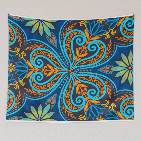 Item preview, Ornate Paisley & Botanical Floral Pattern - Blue & Orange designed and sold by Rukhscreations.