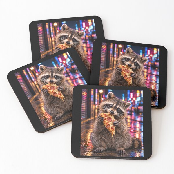 Item preview, Raccoon Eating Midnight Pizza designed and sold by MalwasBasket.
