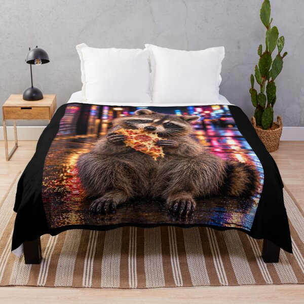 Item preview, Raccoon Eating Midnight Pizza designed and sold by MalwasBasket.