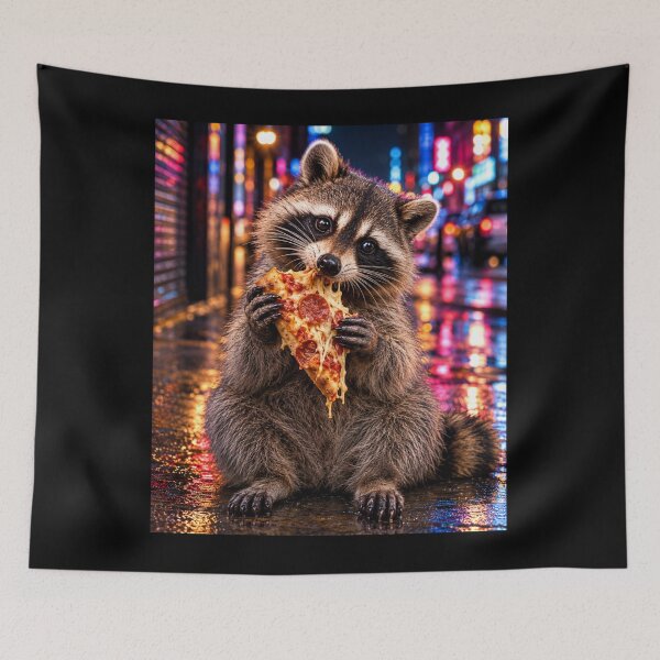 Item preview, Raccoon Eating Midnight Pizza designed and sold by MalwasBasket.