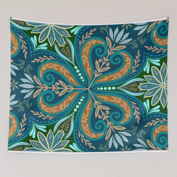 Item preview, Ornate Paisley & Botanical Floral Pattern - Blue & Green designed and sold by Rukhscreations.