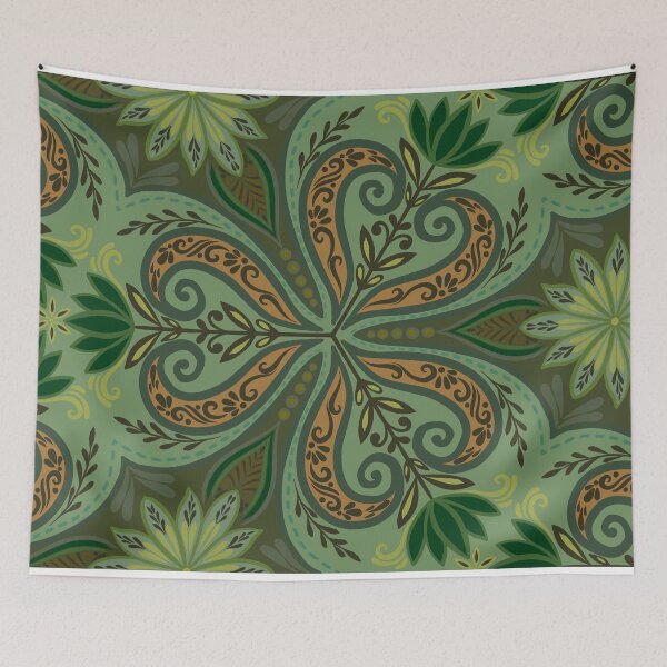Item preview,  Ornate Paisley & Botanical Floral Pattern - Green & Brown designed and sold by Rukhscreations.