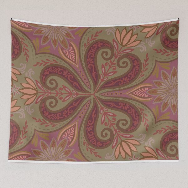 Item preview, Ornate Paisley & Botanical Floral Pattern - Pink & Green designed and sold by Rukhscreations.