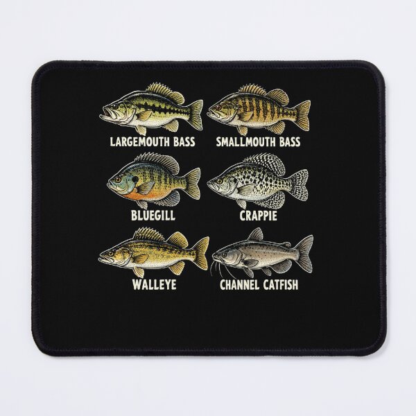 Item preview, Largemouth Bass Smallmouth Bass Bluegill Crappie Walleye Channel Catfish Freshwater Fishing Species Angler Identification designed and sold by FolkGraphics.
