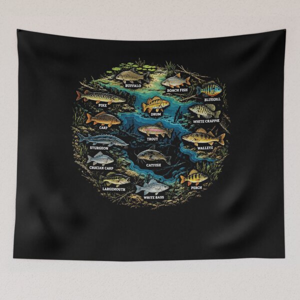Item preview, Buffalo Roach Fish Bluegill Pike Drum White Crappie Carp Trout Walleye Sturgeon Catfish Crucian Carp Largemouth White Bass Perch Freshwater Fishing Angler Fish Identification designed and sold by FolkGraphics.