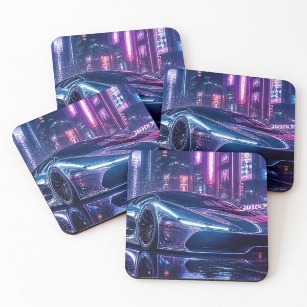 Item preview, Futuristic Chrome Supercar Neon Cyberpunk Art LazyDayzCo designed and sold by LazyDayzCo.