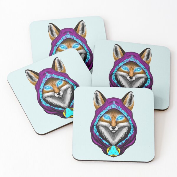 Item preview, Mystic Purple Mage Red Fox Portrait with Glowing Blue Runes designed and sold by URSM.