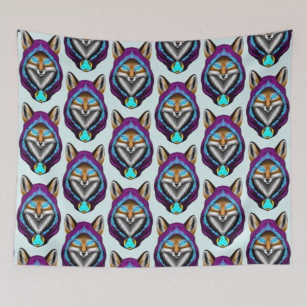 Item preview, Mystic Purple Mage Red Fox Portrait with Glowing Blue Runes designed and sold by URSM.