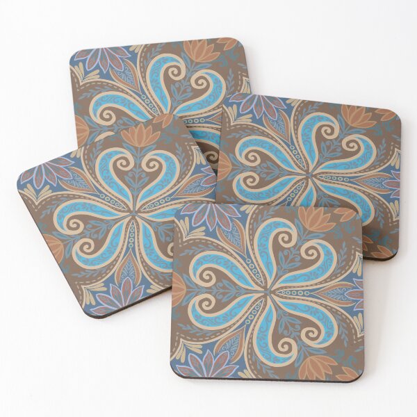 Item preview, Ornate Paisley & Botanical Floral Pattern - Blue & Brown designed and sold by Rukhscreations.