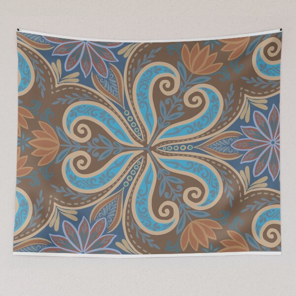 Item preview, Ornate Paisley & Botanical Floral Pattern - Blue & Brown designed and sold by Rukhscreations.