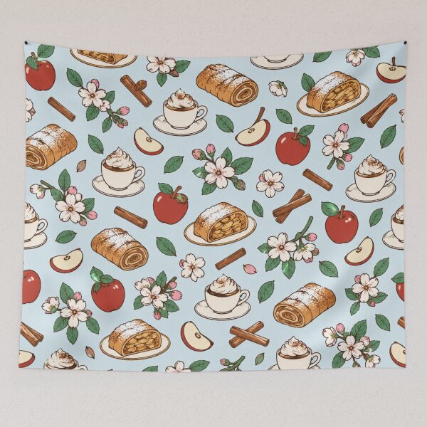 Item preview, Apple Strudel Viennese Cafe Pattern | Strudel Slices, Red Apples, Cinnamon and Coffee with Cream designed and sold by StickyGuys.