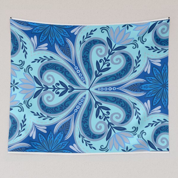 Item preview, Ornate Paisley & Botanical Floral Pattern - Blue designed and sold by Rukhscreations.