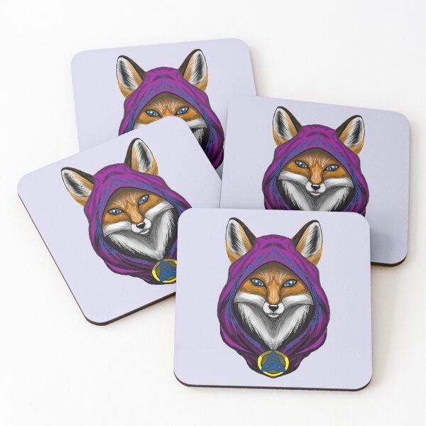 Item preview, Mystic Purple Mage Red Fox Portrait with Blue Runes designed and sold by URSM.