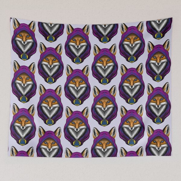 Item preview, Mystic Purple Mage Red Fox Portrait with Blue Runes designed and sold by URSM.