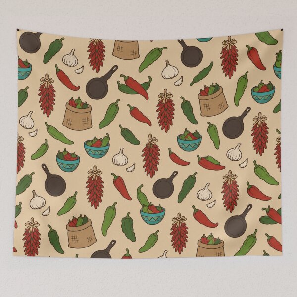 Item preview, Hatch Chile New Mexico Pattern | Green and Red Chiles, Ristras, Burlap Sacks and Cast Iron Pans designed and sold by StickyGuys.