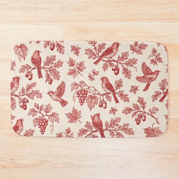 Item preview, Scarlet Tanager Toile Pattern | Red Toile de Jouy with Songbirds, Oak Branches, Acorns and Grapes designed and sold by StickyGuys.