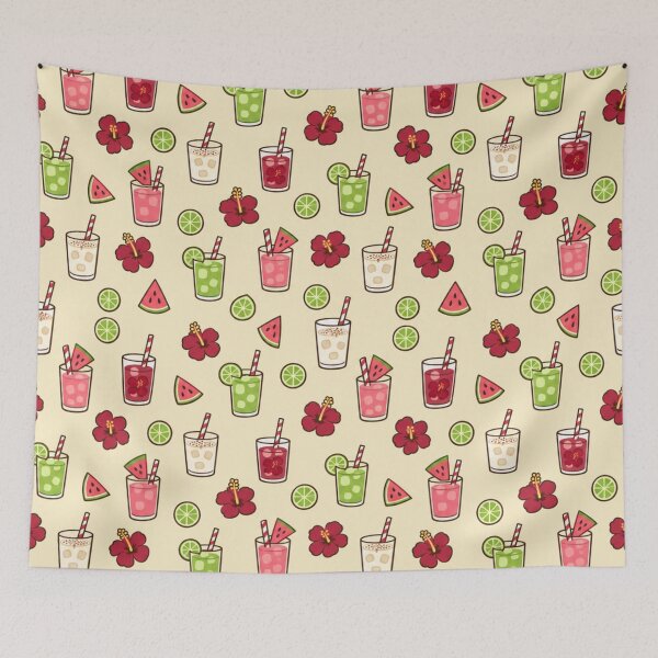 Item preview, Agua Fresca Mexican Drinks Pattern | Horchata, Jamaica, Watermelon and Lime Drinks with Hibiscus designed and sold by StickyGuys.
