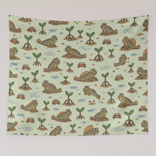 Item preview, Mudskipper Funny Fish Pattern | Goofy Mudskippers on Mud Mounds with Mangroves and Tiny Crabs designed and sold by StickyGuys.