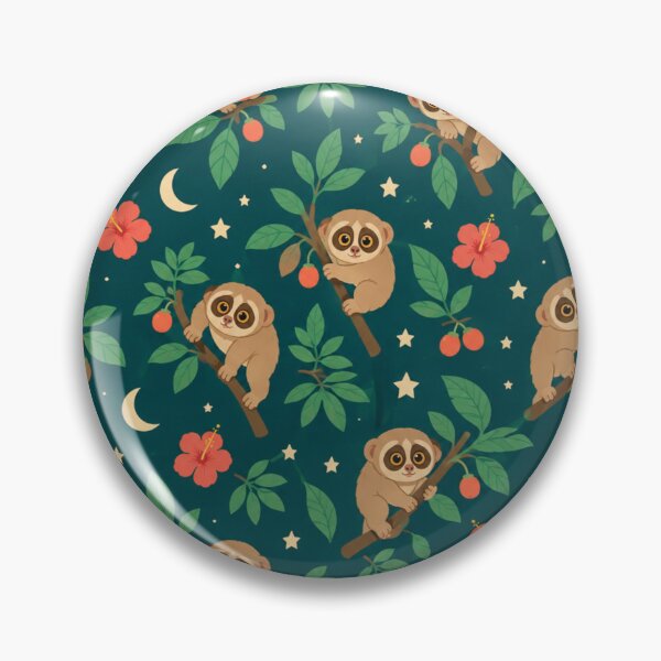 Item preview, Slow Loris Night Jungle Pattern | Cute Lorises with Big Eyes, Hibiscus, Moons and Stars on Teal designed and sold by StickyGuys.