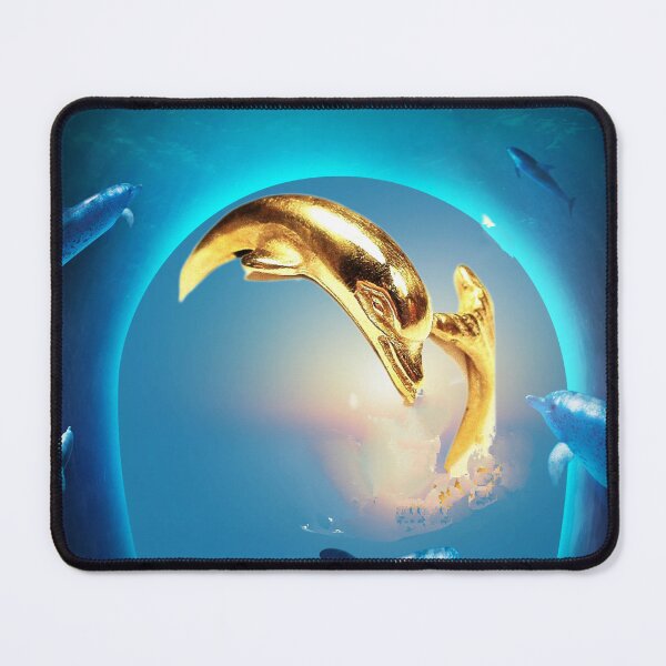 Item preview, Dolphin Sculpture (Handmade) on an Ocean Background designed and sold by QuasarDigitalSurrealism.