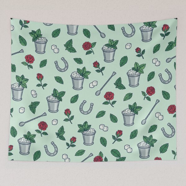 Item preview, Mint Julep Southern Cocktail Pattern | Silver Julep Cups, Fresh Mint, Roses and Horseshoes on Mint designed and sold by StickyGuys.