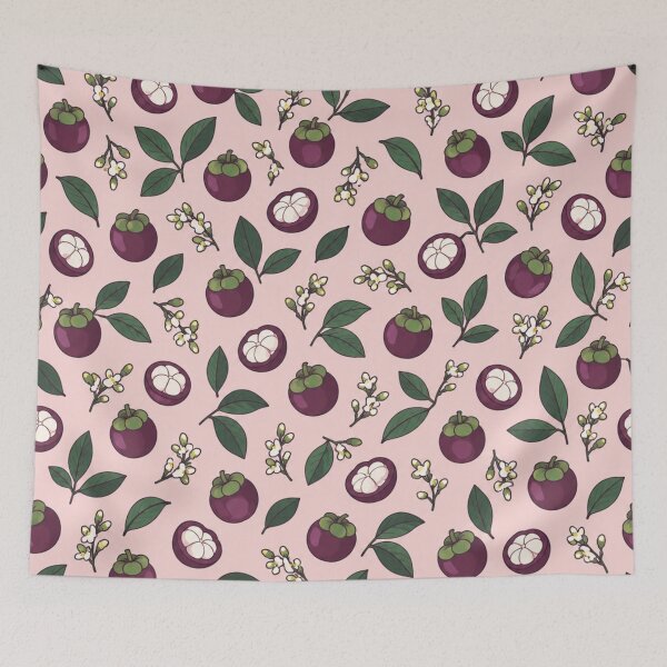 Item preview, Mangosteen Tropical Fruit Pattern | Purple Mangosteens Whole and Halved with Leaves and Blossoms designed and sold by StickyGuys.