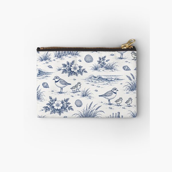 Item preview, Piping Plover Coastal Toile Pattern | Navy Toile de Jouy with Shorebirds, Dune Grass and Seashells designed and sold by StickyGuys.