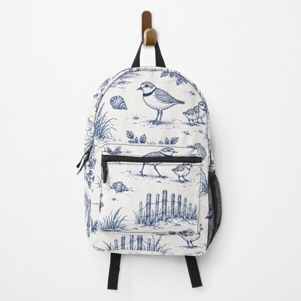 Item preview, Piping Plover Coastal Toile Pattern | Navy Toile de Jouy with Shorebirds, Dune Grass and Seashells designed and sold by StickyGuys.