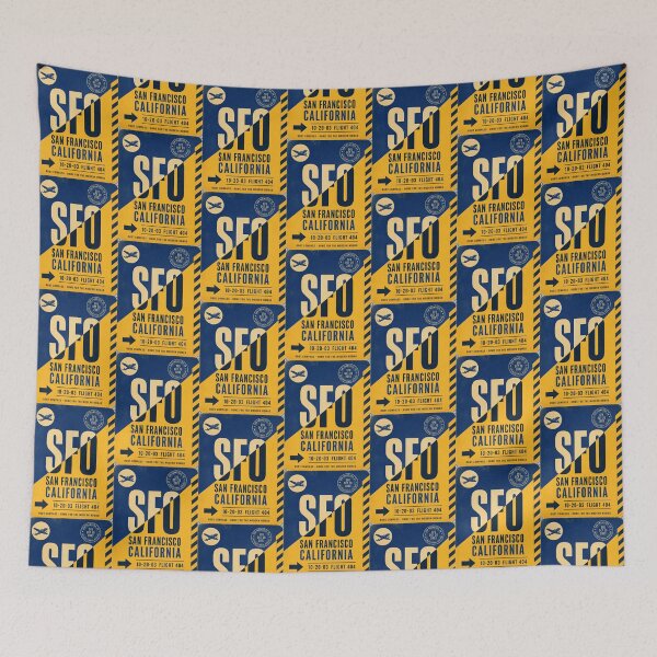 Item preview, SFO Airport Code Luggage Tag – Royal Blue & Gold Retro Airline Design designed and sold by rootcompass.