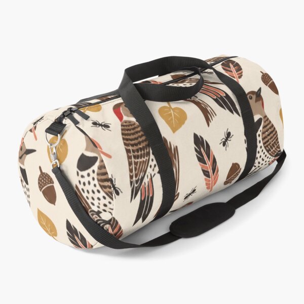 Item preview, Northern Flicker Linocut Pattern | Spotted Woodpeckers with Salmon Feathers, Aspen Leaves and Acorns designed and sold by StickyGuys.