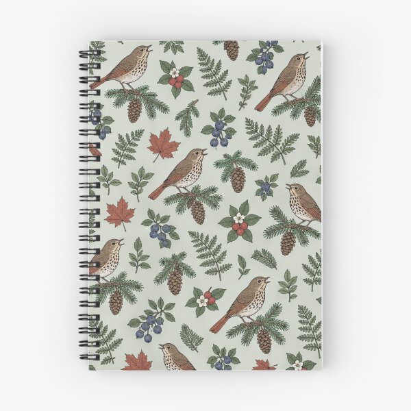 Item preview, Hermit Thrush Botanical Pattern | Vintage Songbirds on Spruce with Ferns, Blueberries and Pine Cones designed and sold by StickyGuys.