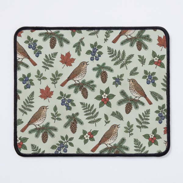 Item preview, Hermit Thrush Botanical Pattern | Vintage Songbirds on Spruce with Ferns, Blueberries and Pine Cones designed and sold by StickyGuys.