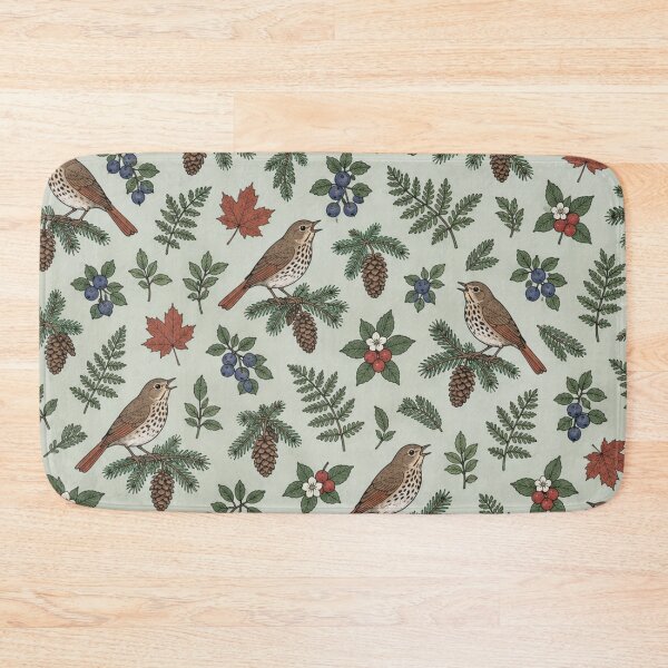 Item preview, Hermit Thrush Botanical Pattern | Vintage Songbirds on Spruce with Ferns, Blueberries and Pine Cones designed and sold by StickyGuys.