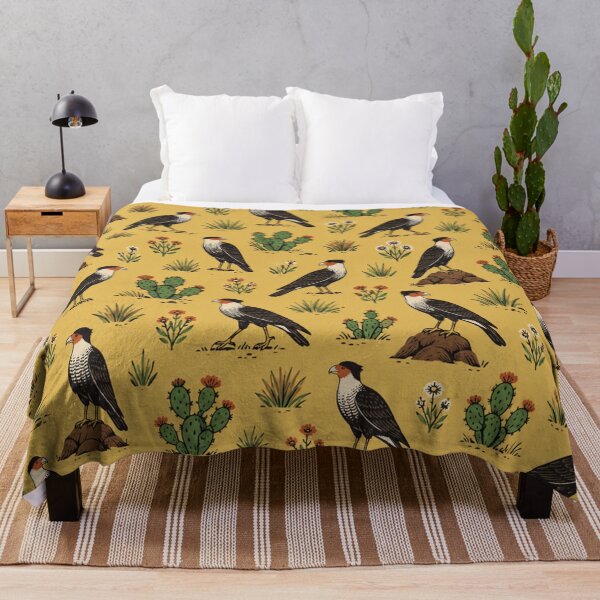 Item preview, Crested Caracara Woodcut Pattern | Texas and Florida Falcons with Prickly Pear Cactus and Wildflowers designed and sold by StickyGuys.
