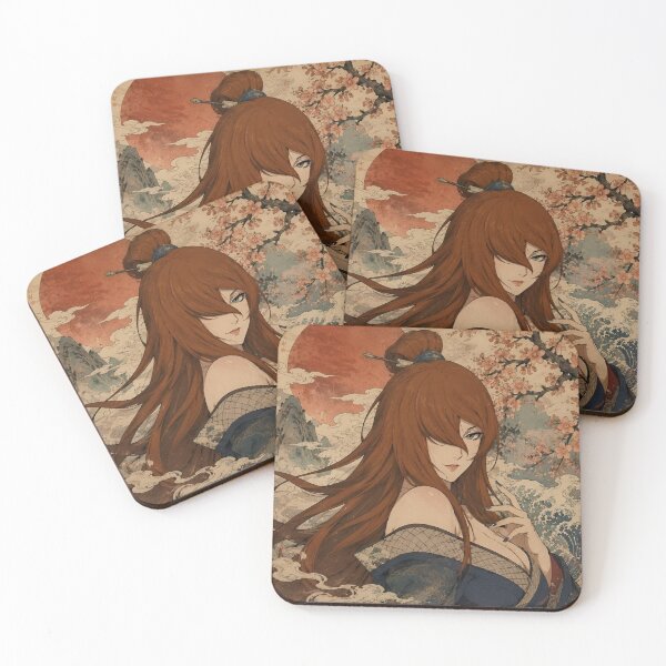 Item preview, Elegant Red Haired Kunoichi – Japanese Kimono Cherry Blossom Anime Art designed and sold by Dyan4.