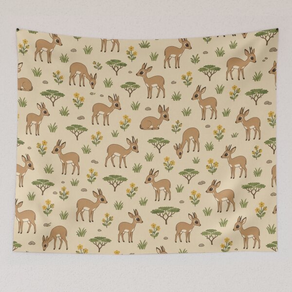 Item preview, Dik Dik Safari Pattern | Tiny Antelopes with Big Eyes, Acacia Trees, Grass Tufts and Yellow Flowers designed and sold by StickyGuys.