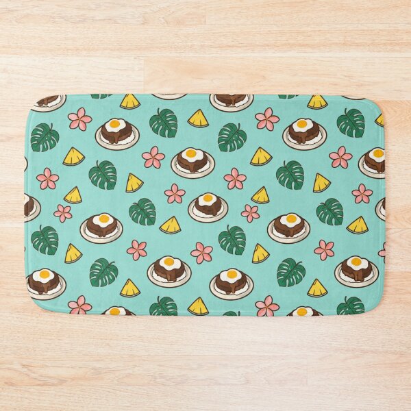 Item preview, Loco Moco Hawaii Food Pattern | Rice, Hamburger Patty, Gravy and Fried Egg with Plumeria and Monstera designed and sold by StickyGuys.