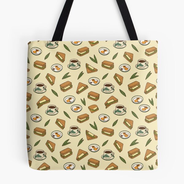 Item preview, Kaya Toast Singapore Breakfast Pattern | Pandan Kaya Toast, Soft Boiled Eggs and Kopi Cups designed and sold by StickyGuys.
