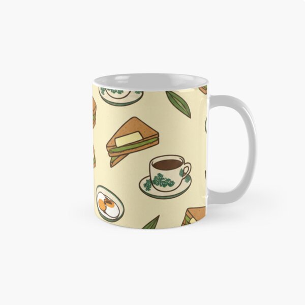 Item preview, Kaya Toast Singapore Breakfast Pattern | Pandan Kaya Toast, Soft Boiled Eggs and Kopi Cups designed and sold by StickyGuys.