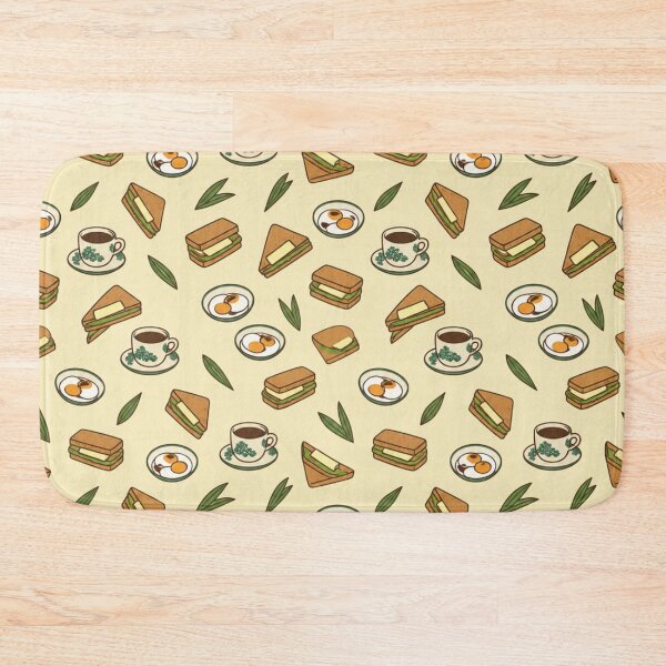 Item preview, Kaya Toast Singapore Breakfast Pattern | Pandan Kaya Toast, Soft Boiled Eggs and Kopi Cups designed and sold by StickyGuys.