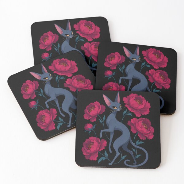 Item preview, Blue Cat with Red Peonies designed and sold by Mooncalf Market.