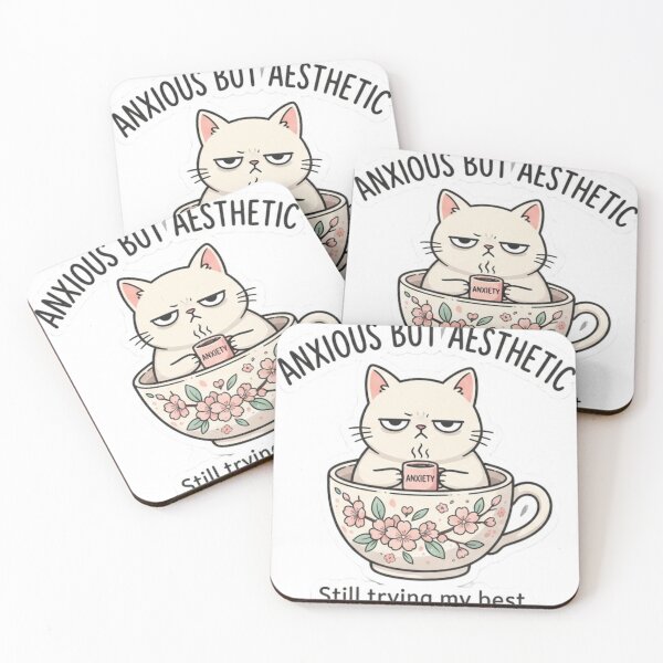 Item preview, Anxious But Aesthetic Cute Moody Cat Coffee Sticker designed and sold by Mandatory.