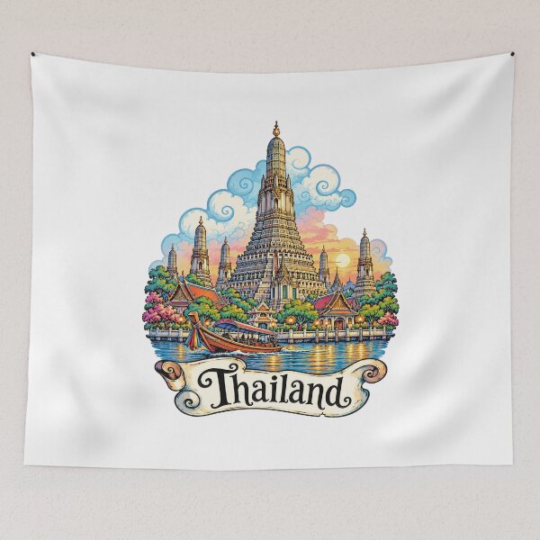 Item preview, Wat Arun Bangkok Thailand Travel Illustration designed and sold by EdwinkOne.