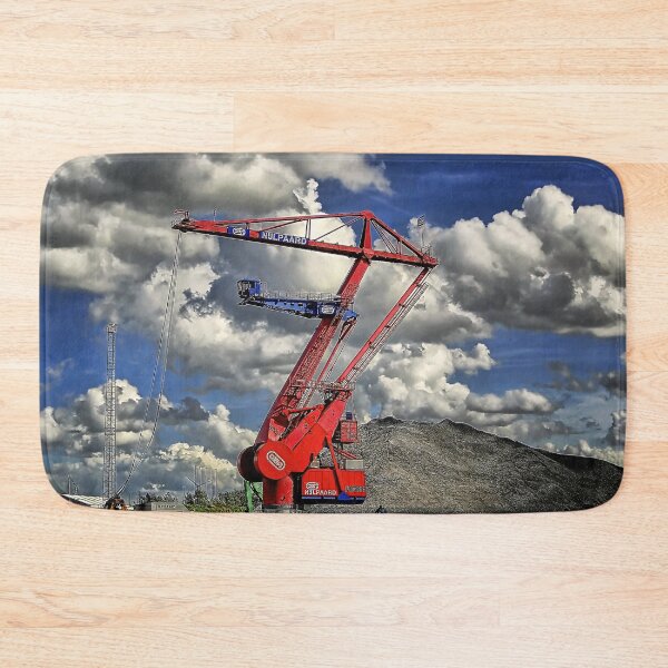 Item preview, Red Harbour Crane Under Cloudy Blue Sky – Industrial Photography designed and sold by Pjotre7.