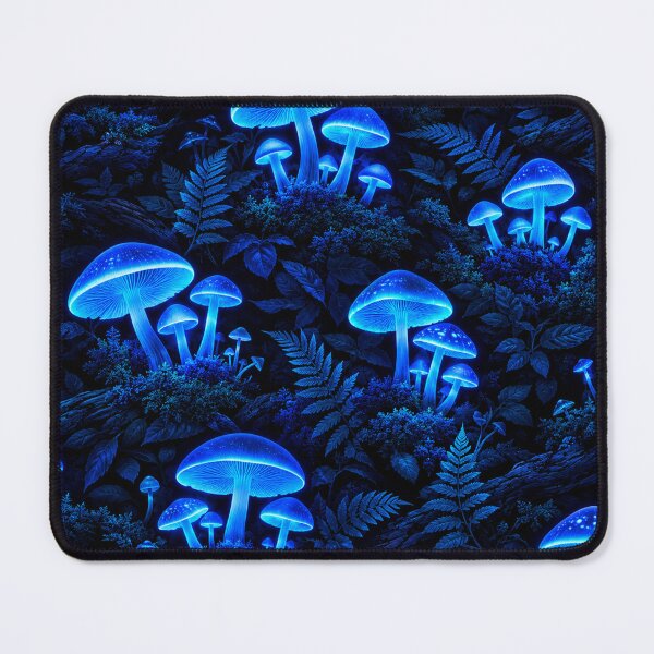 Item preview, Luminous Bioluminescent Blue Glowing Mushroom Forest Pattern designed and sold by Owcomm.