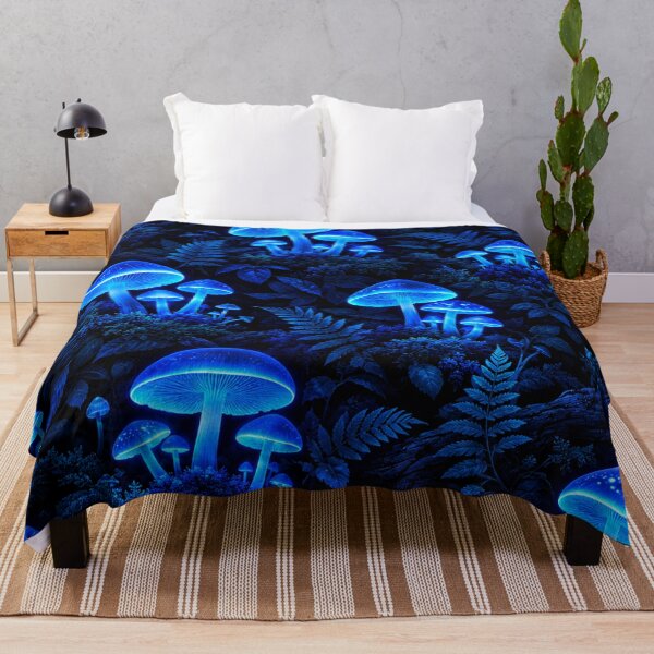 Item preview, Luminous Bioluminescent Blue Glowing Mushroom Forest Pattern designed and sold by Owcomm.