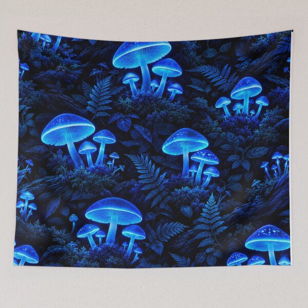 Item preview, Luminous Bioluminescent Blue Glowing Mushroom Forest Pattern designed and sold by Owcomm.