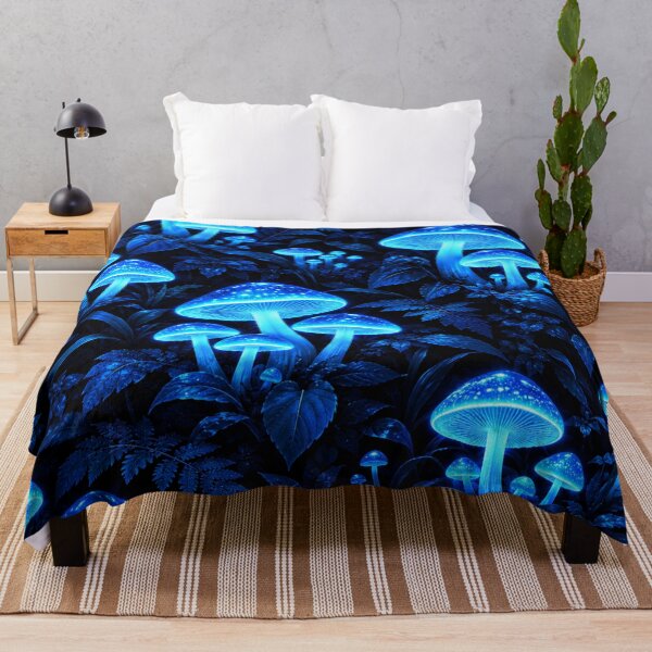 Item preview, Glowing Blue Bioluminescent Mushrooms In Forest designed and sold by Owcomm.