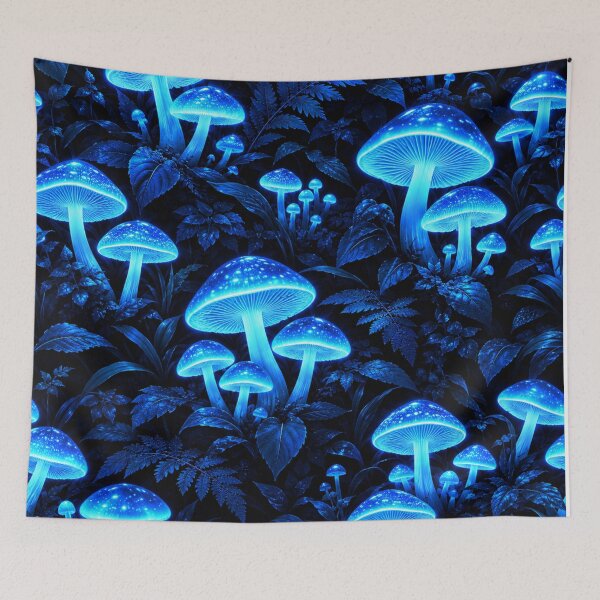 Item preview, Glowing Blue Bioluminescent Mushrooms In Forest designed and sold by Owcomm.